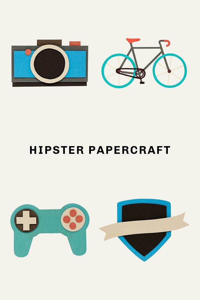 Hipster paper craft set off white background
