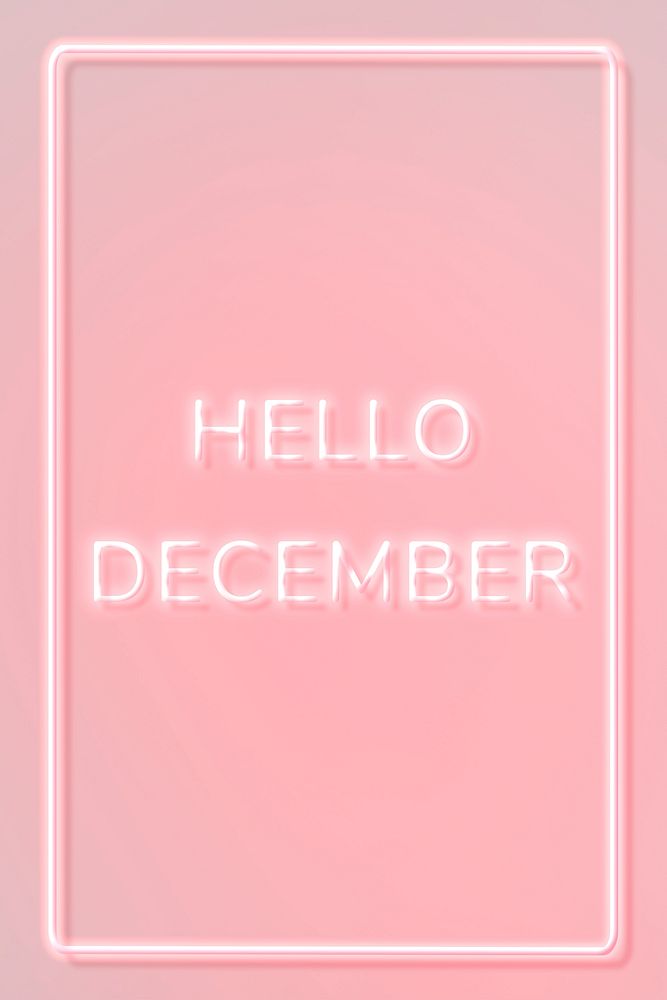 Hello December frame neon border text