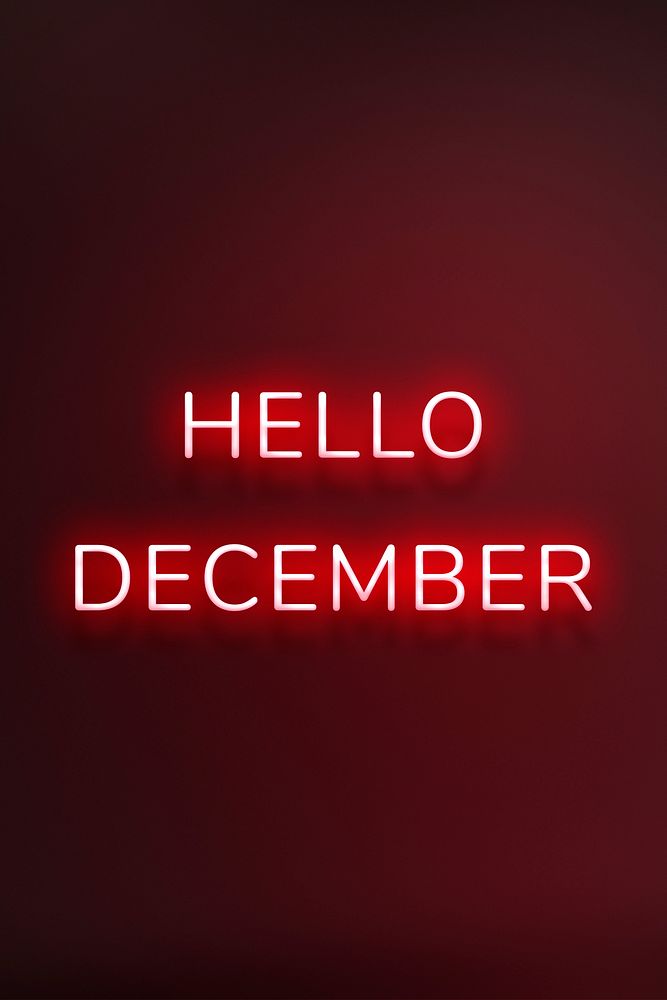 Hello December red neon lettering