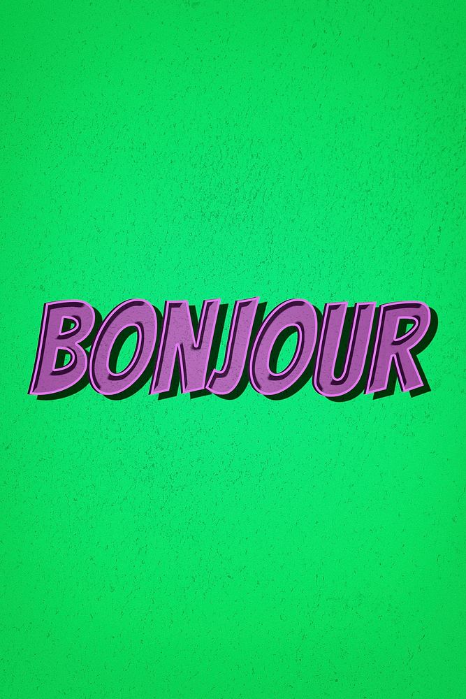 Bonjour cartoon font typography on green