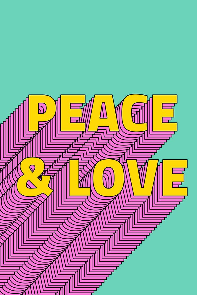 Peace & love layered vector typography retro word