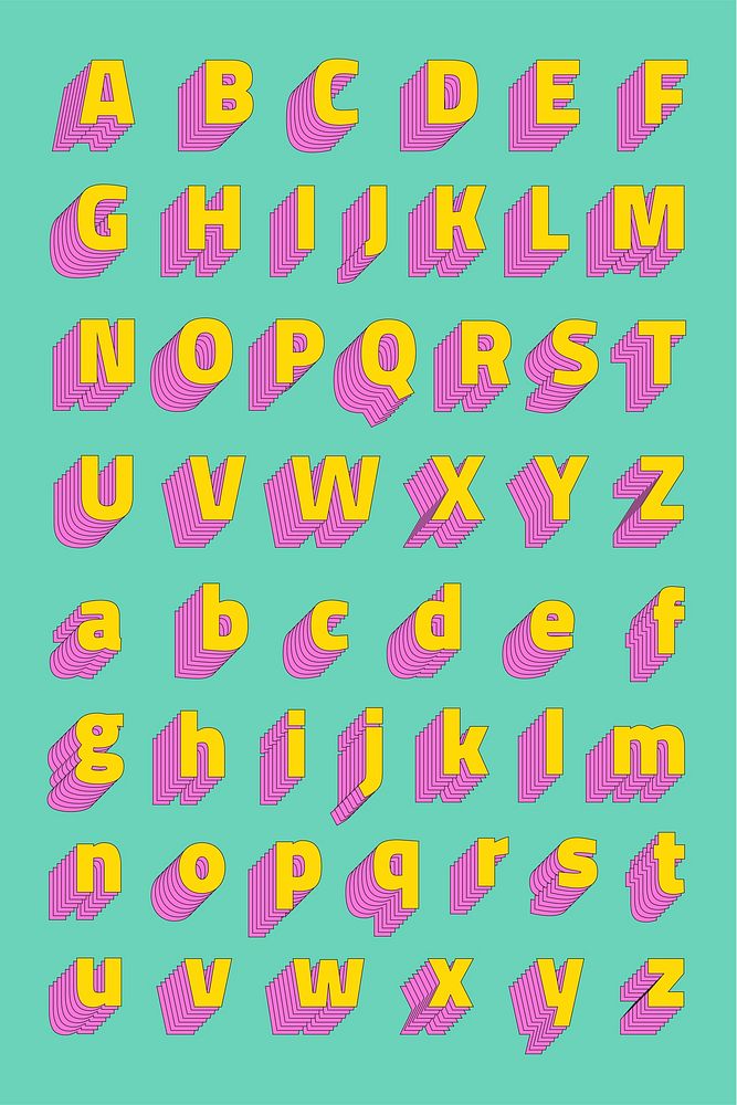 Alphabet set 3d vector stylized typeface