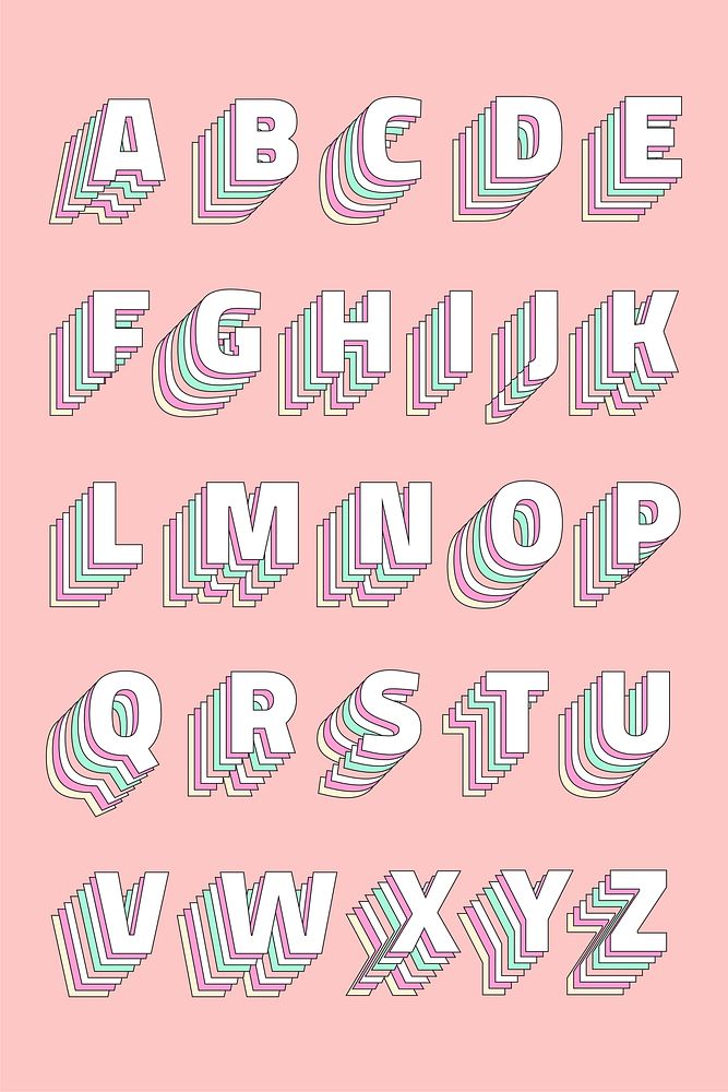 Retro pastel alphabet layered vector set