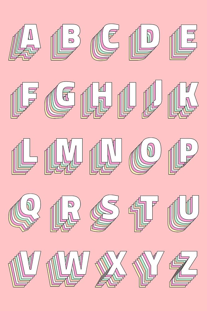 Retro pastel alphabet psd layered set typography