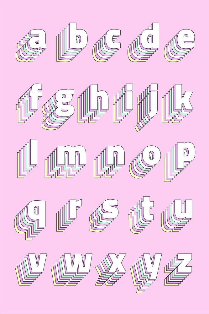 Layered alphabet vector set pastel retro typography