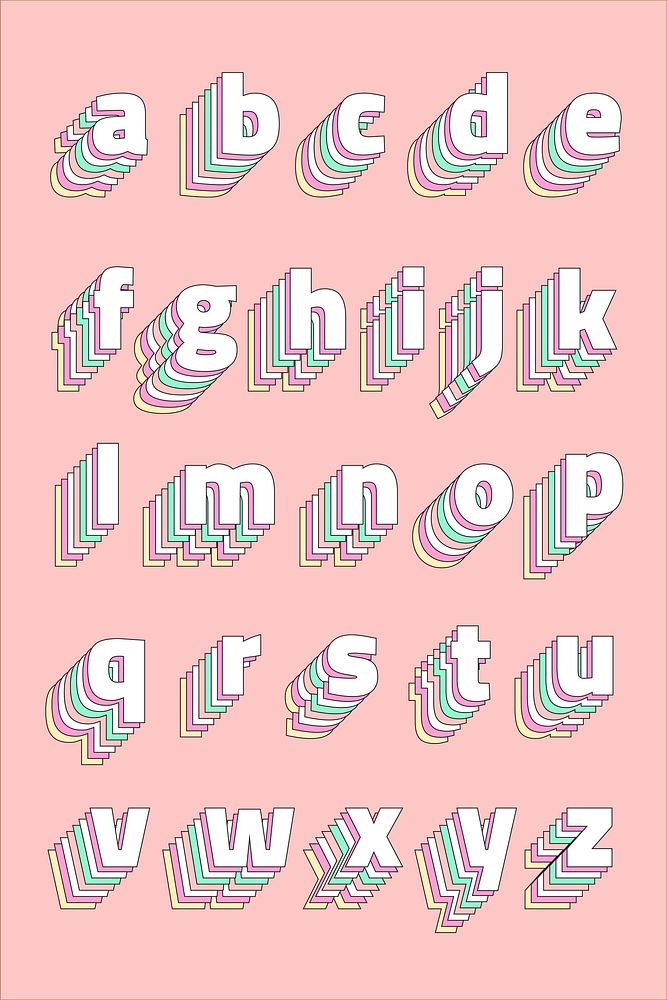 3d font pastel alphabet vector set