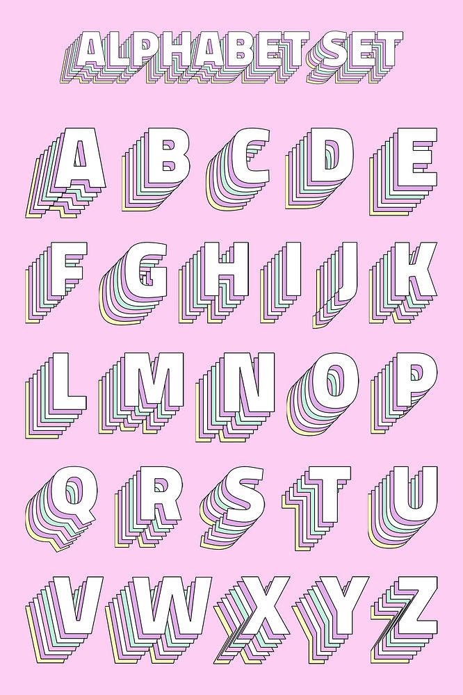 3d pastel vintage alphabet psd set typography