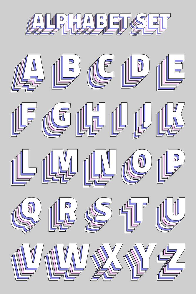 Vintage pastel alphabet layered psd set typography