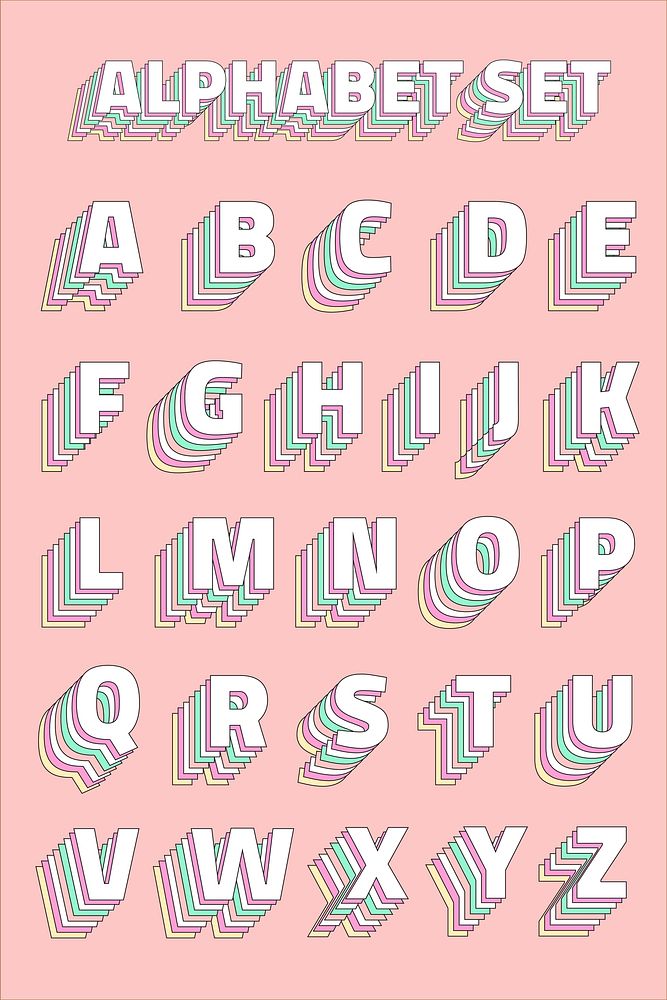 Pastel 3d Alphabet vector a-z font set