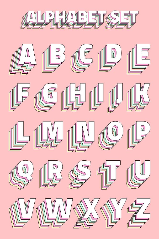 3d psd pastel alphabet set typography