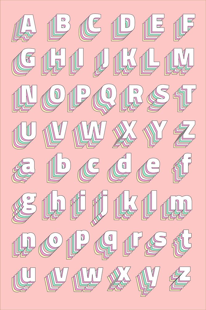 Vector alphabet retro 3d pastel set typography