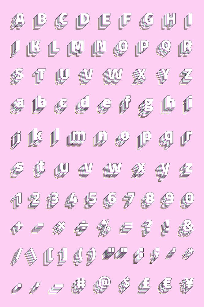 Pastel 3d psd Alphabet set stylized typeface