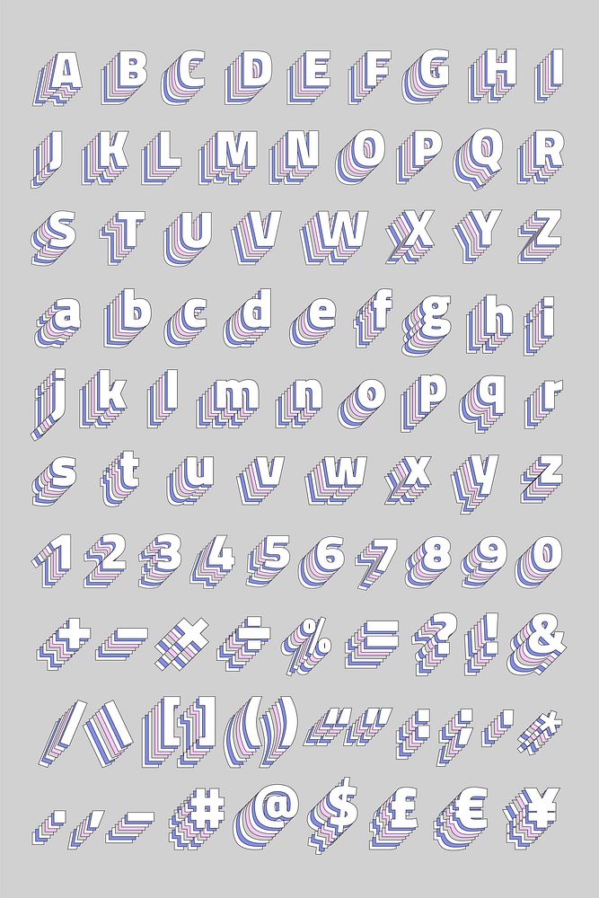 Vector Alphabet set pastel layered effect typography