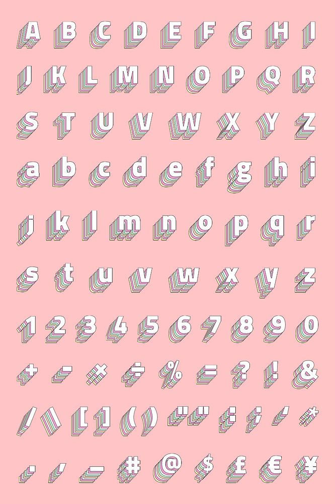 Layered Alphabet psd set pastel stylized typeface
