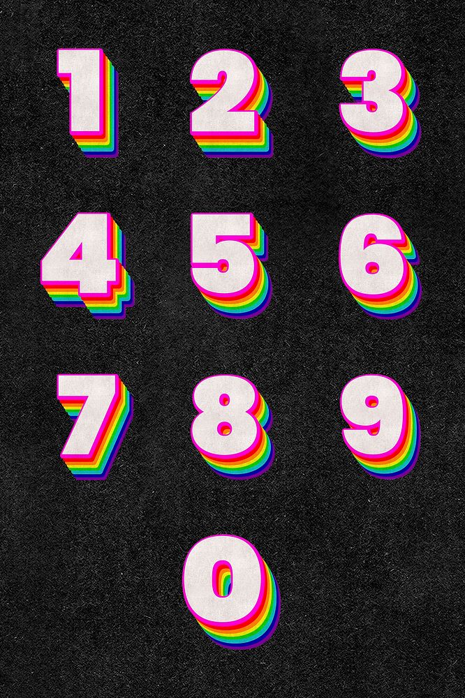 Number set psd rainbow 3d effect