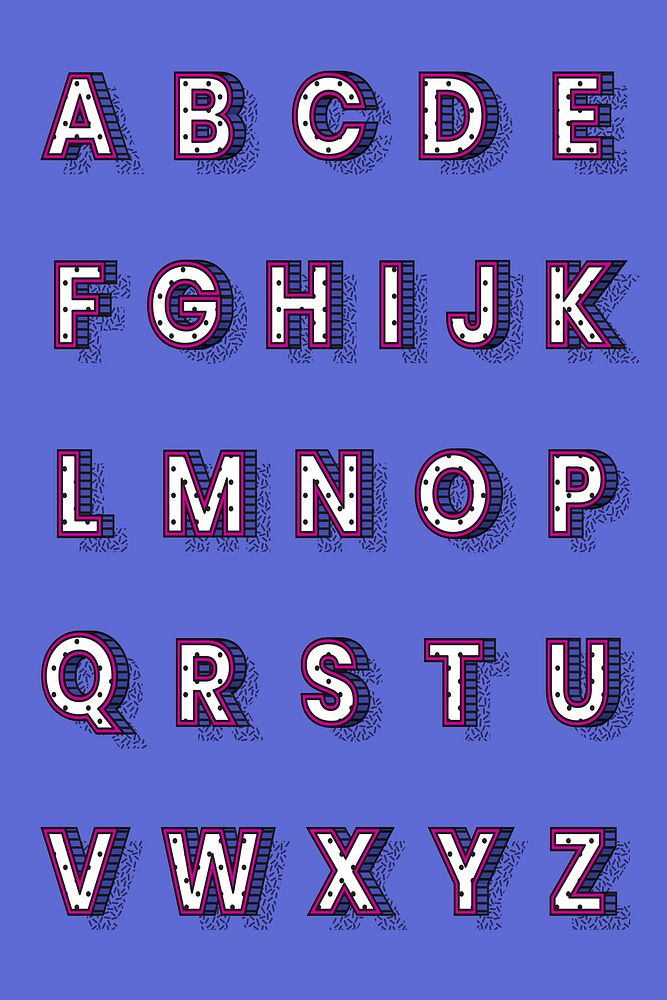 3D alphabet vector isometric halftone style typography