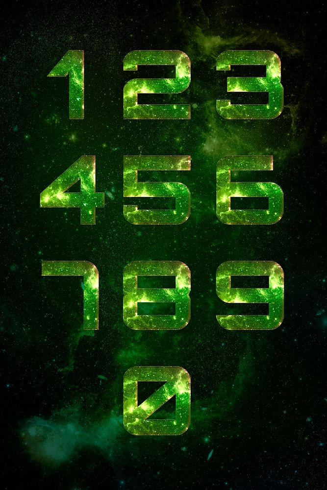Numbers typography psd font set galaxy background
