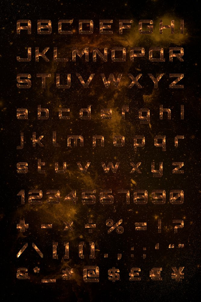 Letters, Number and symbol brown typography psd on galaxy background