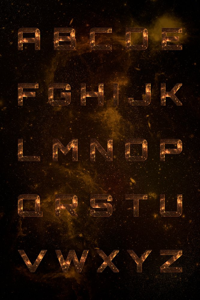 Alphabet set psd typography on brown galaxy background