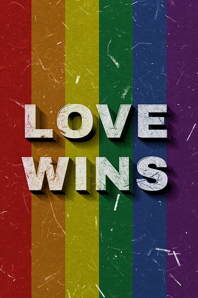 Love Wins rainbow pride flag quote on paper texture banner