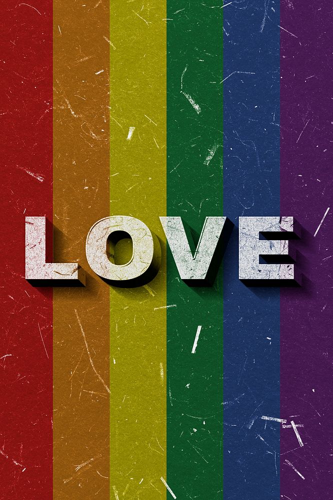 Rainbow flag Love 3D vintage word on paper texture