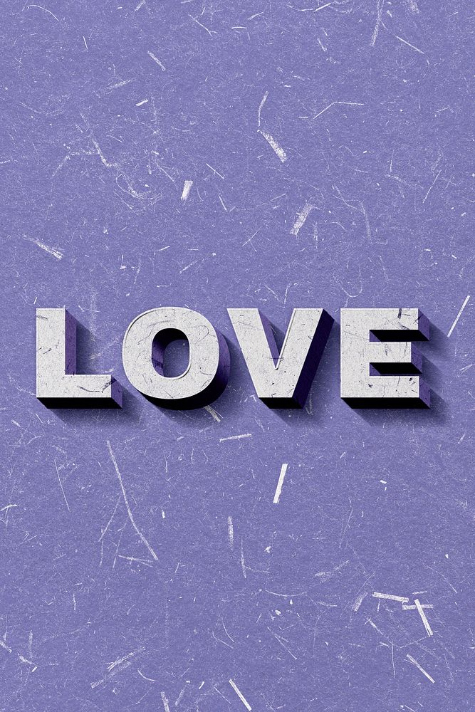 Purple Love 3D vintage word on paper texture