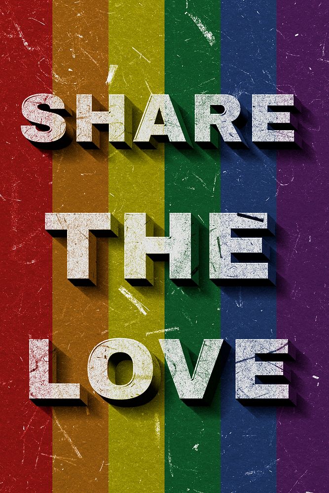 Rainbow Share the Love 3D vintage quote on paper texture