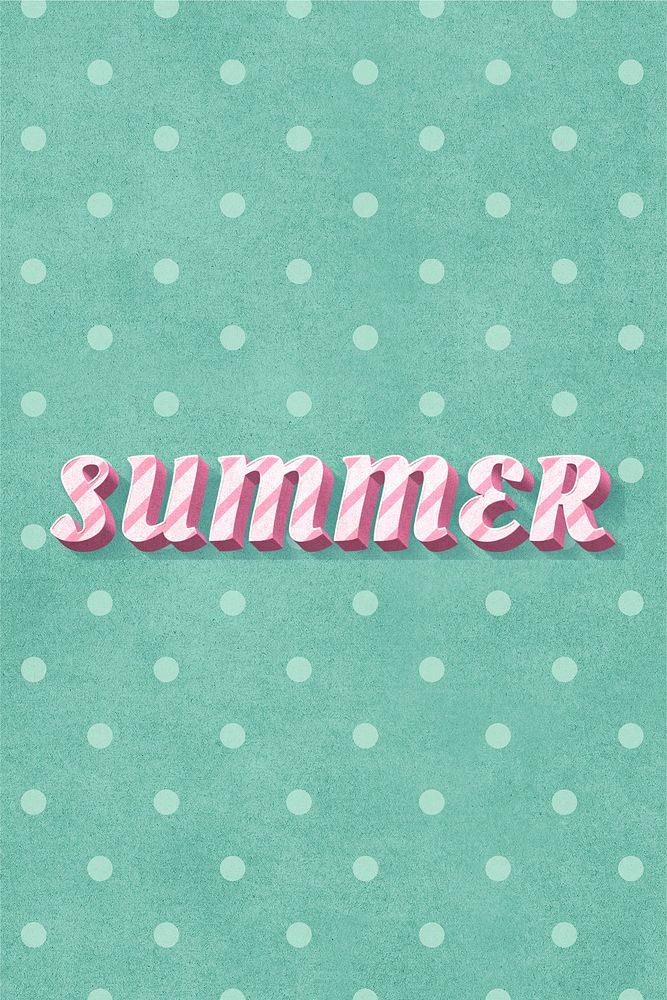 Summer text 3d vintage typography polka dot background
