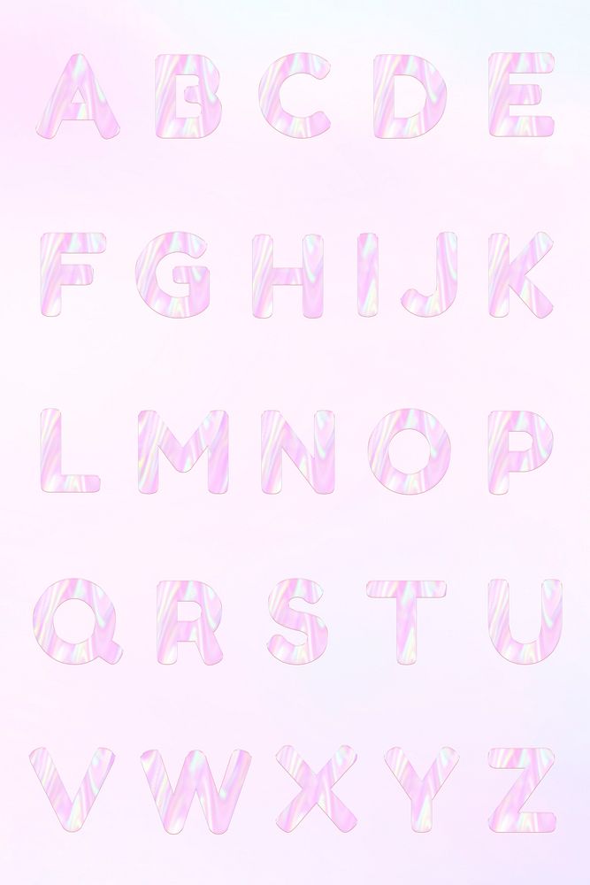 Holographic pastel psd English alphabet set