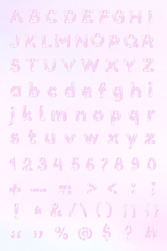 Pastel alphabet numbers symbols psd pink holographic effect collection