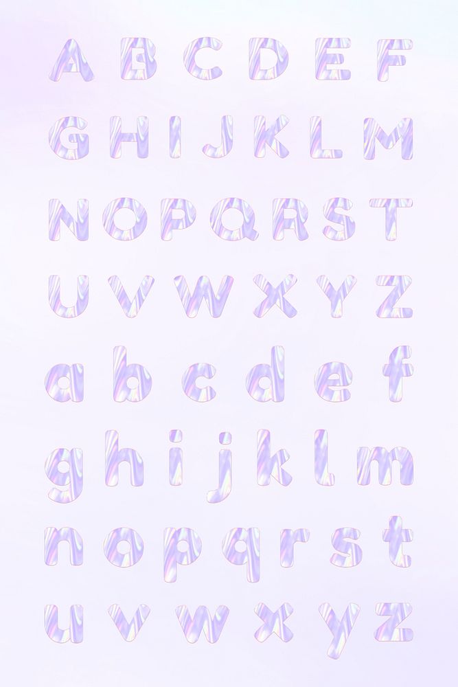 Pastel holographic alphabet psd typography set
