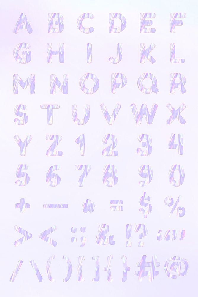 Alphabet letters numbers symbols psd shiny holographic set