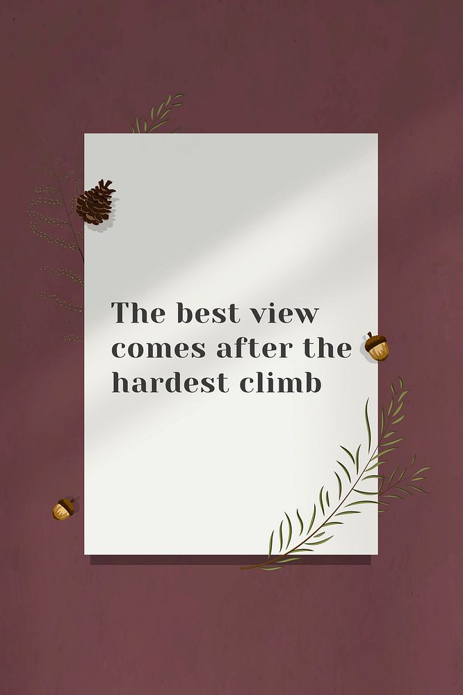 Inspirational quote the best view comes after the hardest climb on wall