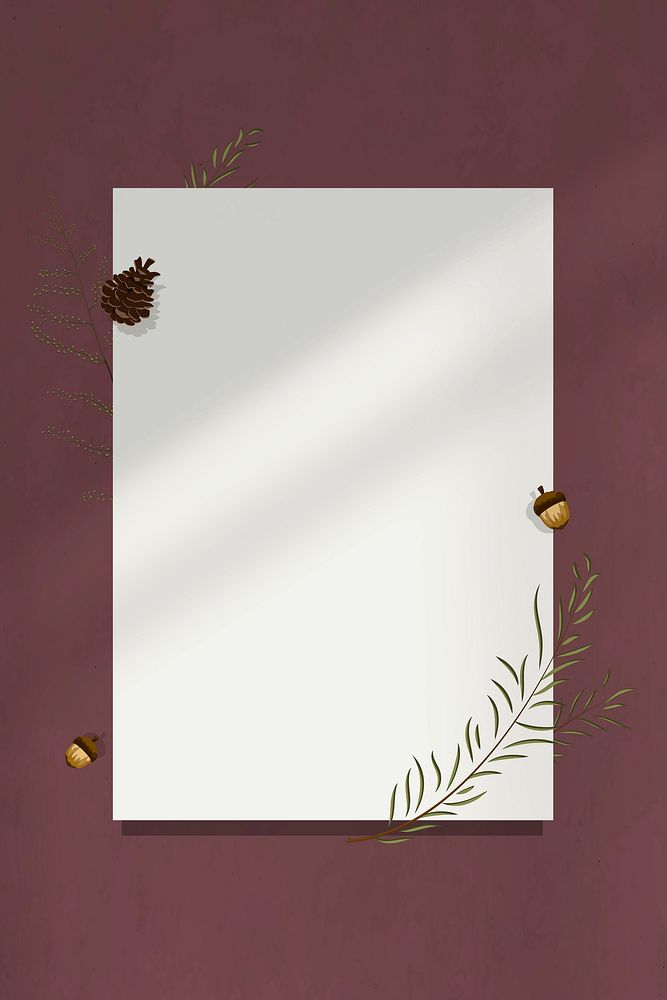 Red brown wall shadow blank paper frame with acorn decoration