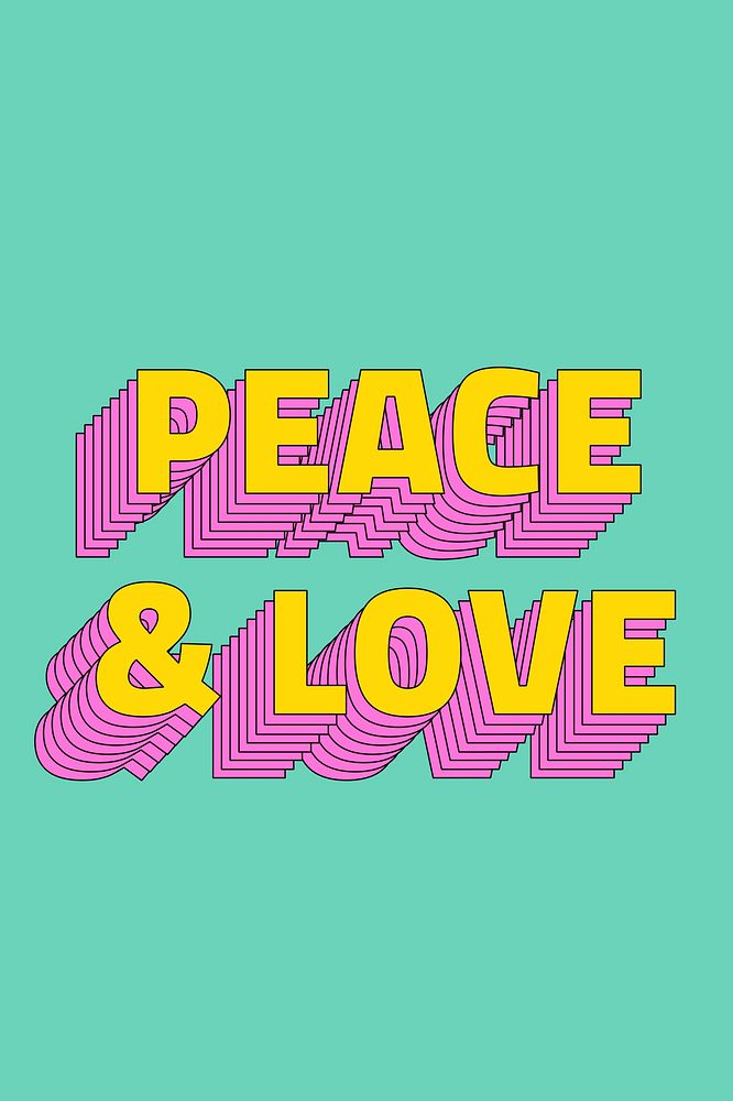 Peace & love layered typography vector sticker