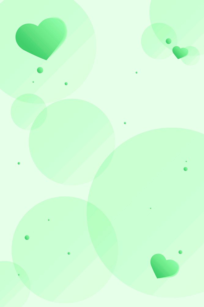 Vector heart bubble pattern green background