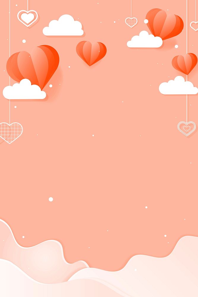 Vector hanging hearts cloud wave peach background