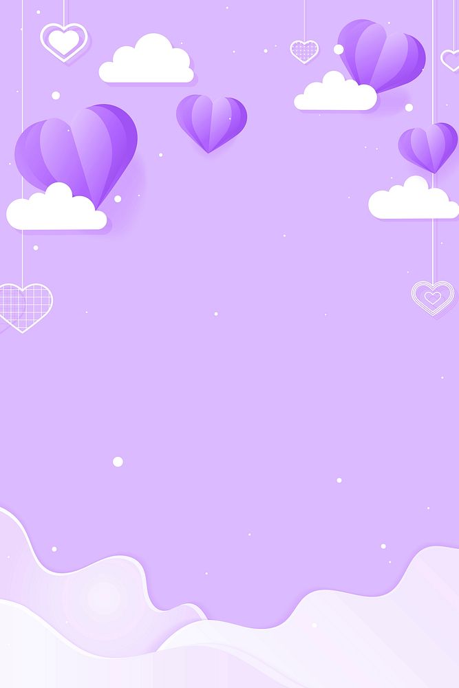 Vector dangling hearts cloud wave purple background