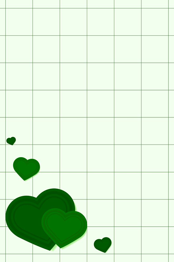 Vector heart corner border grid pattern green background