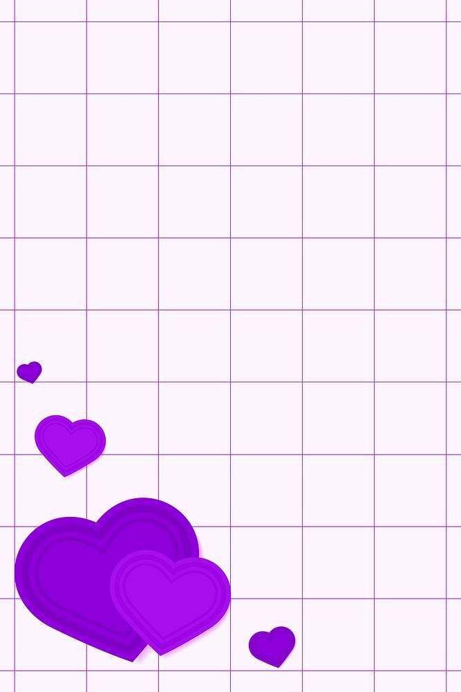 Vector purple heart corner border grid pattern background