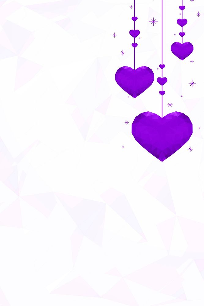 Vector hanging purple hearts prism pattern background