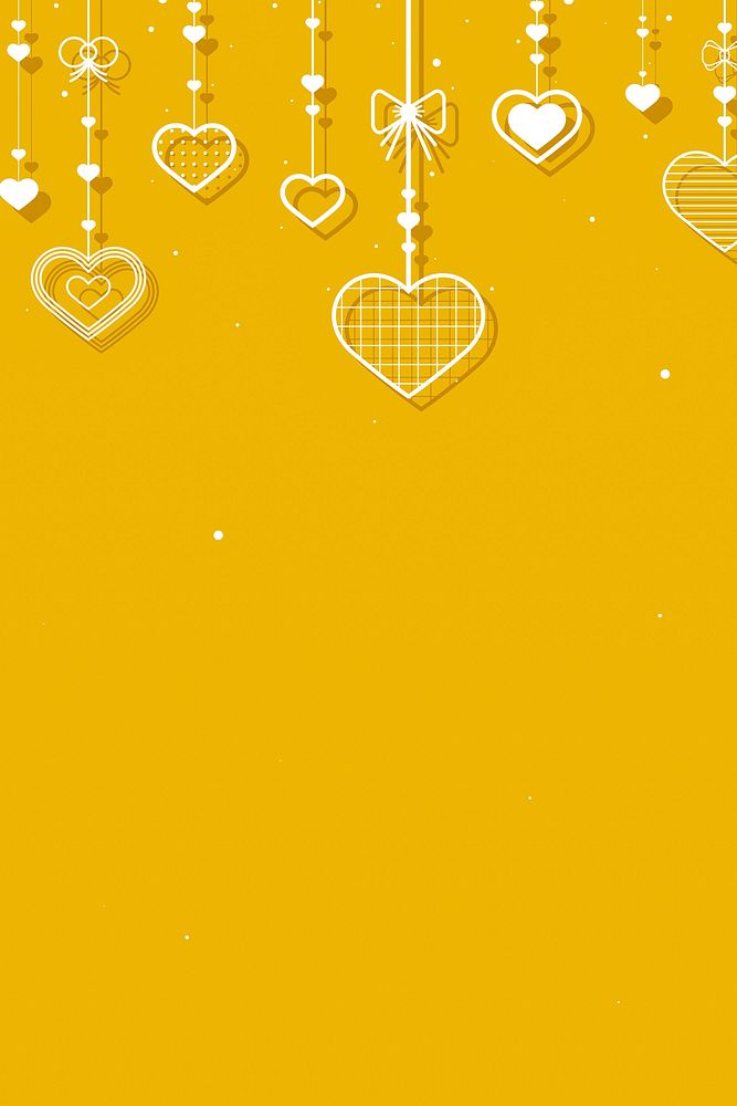 Vector hanging hearts yellow background
