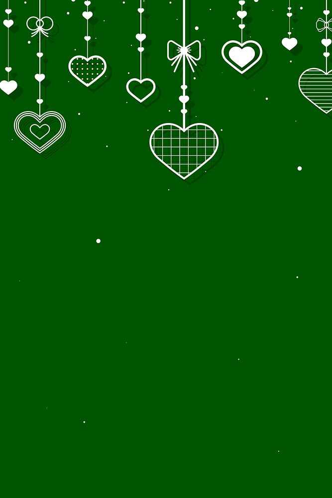 Vector hanging hearts green festive background