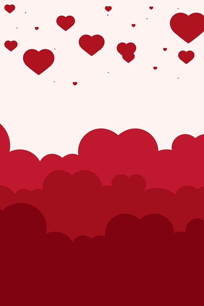 Vector heart cloud pattern red background 