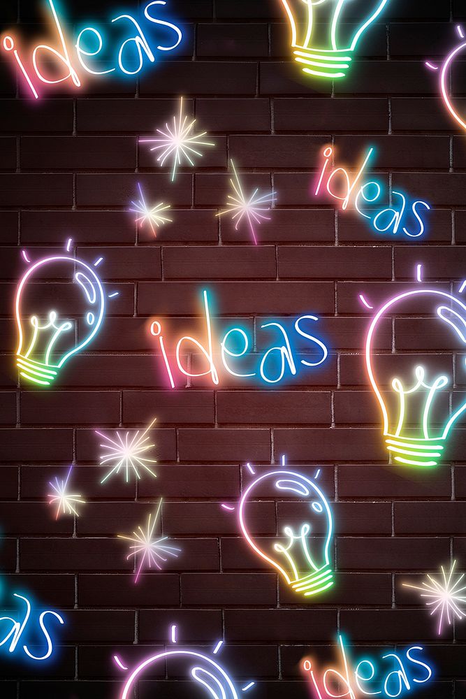 Neon light bulb star doodle pattern background