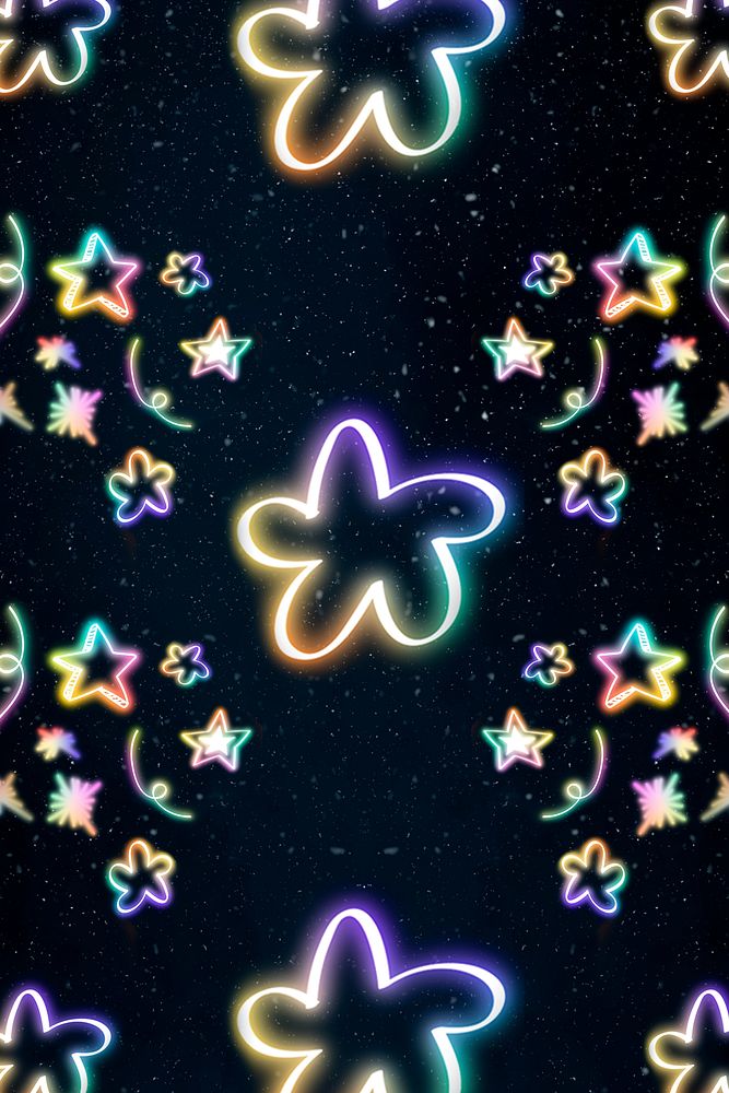 Neon star doodle pattern background psd
