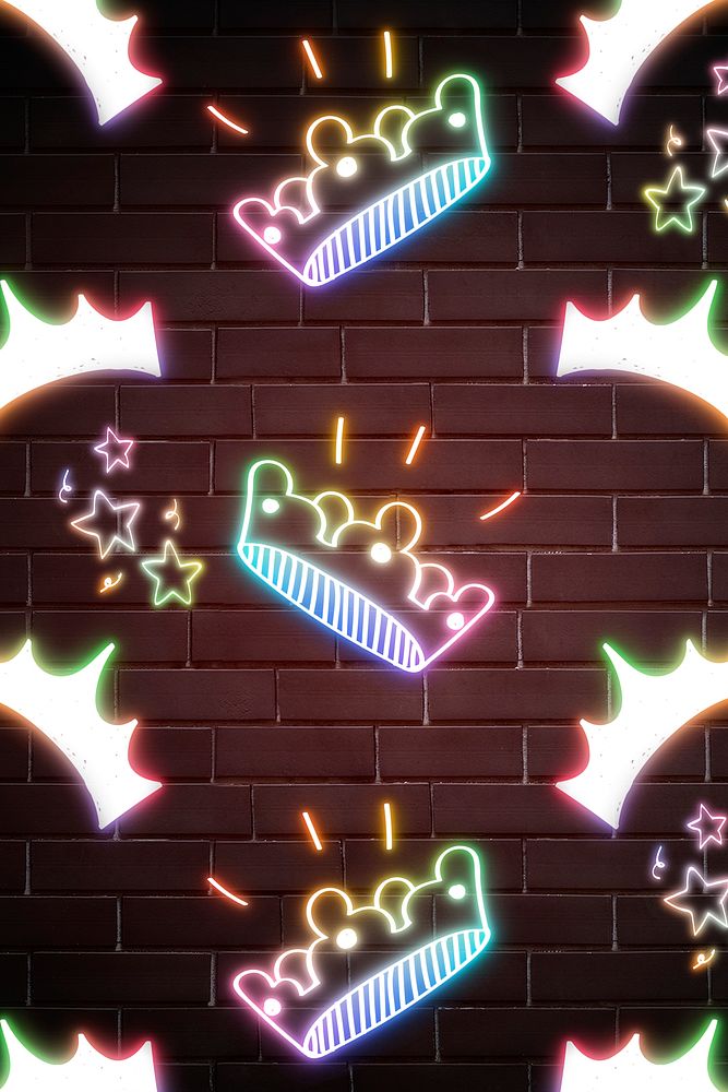 Neon crown star doodle pattern background