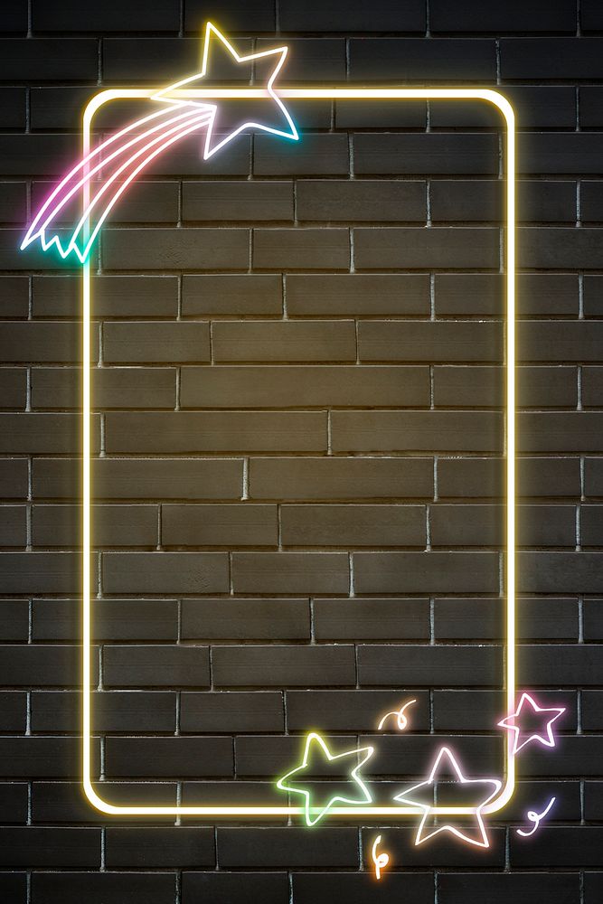 Neon frame star rainbow back to school doodle