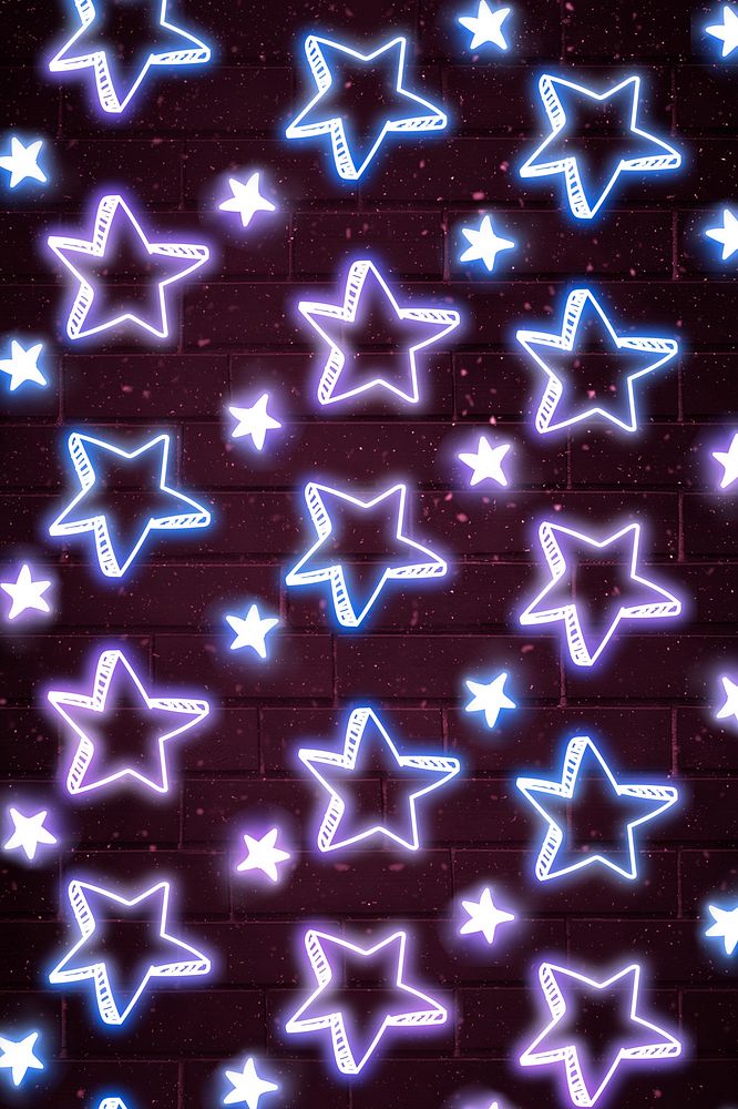 Neon rainbow star doodle pattern background