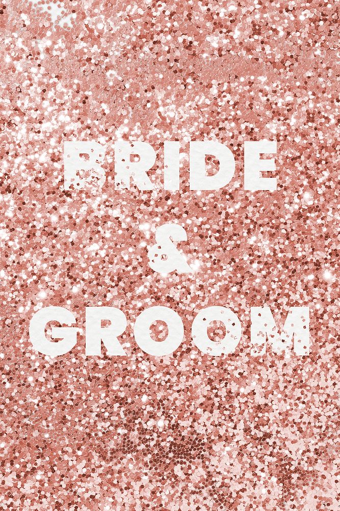 Bride & groom typography on a copper glitter background